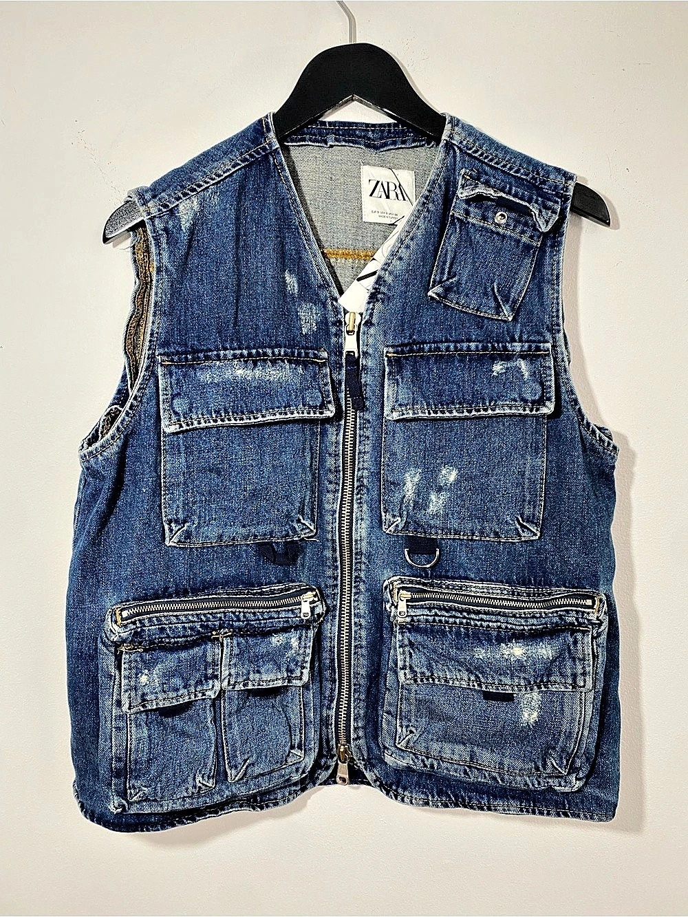 Zara Denim Utility Vest Blue Small